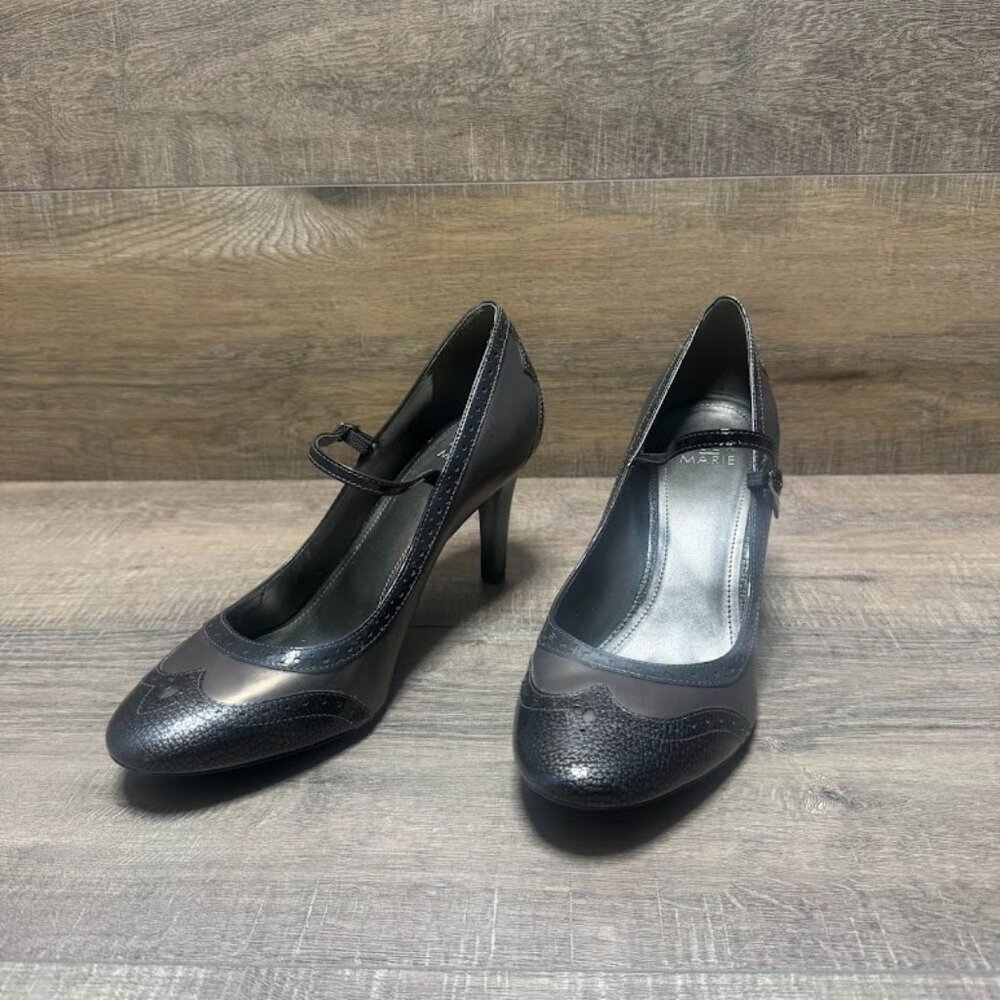Alex Marie Two Tone Gray Leather Wingtip Style Stiletto Heels Women's Size 8.5